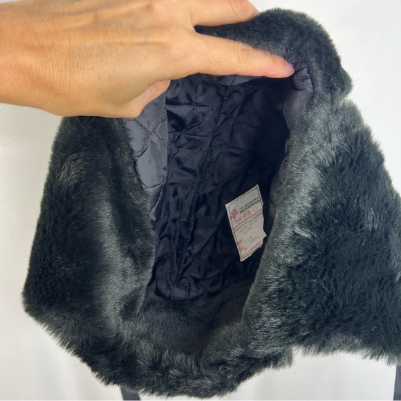 Y2K Canadian made black faux fur warm Yukon trapper winter ear flap hat 7 1/8 - Picture 11 of 13